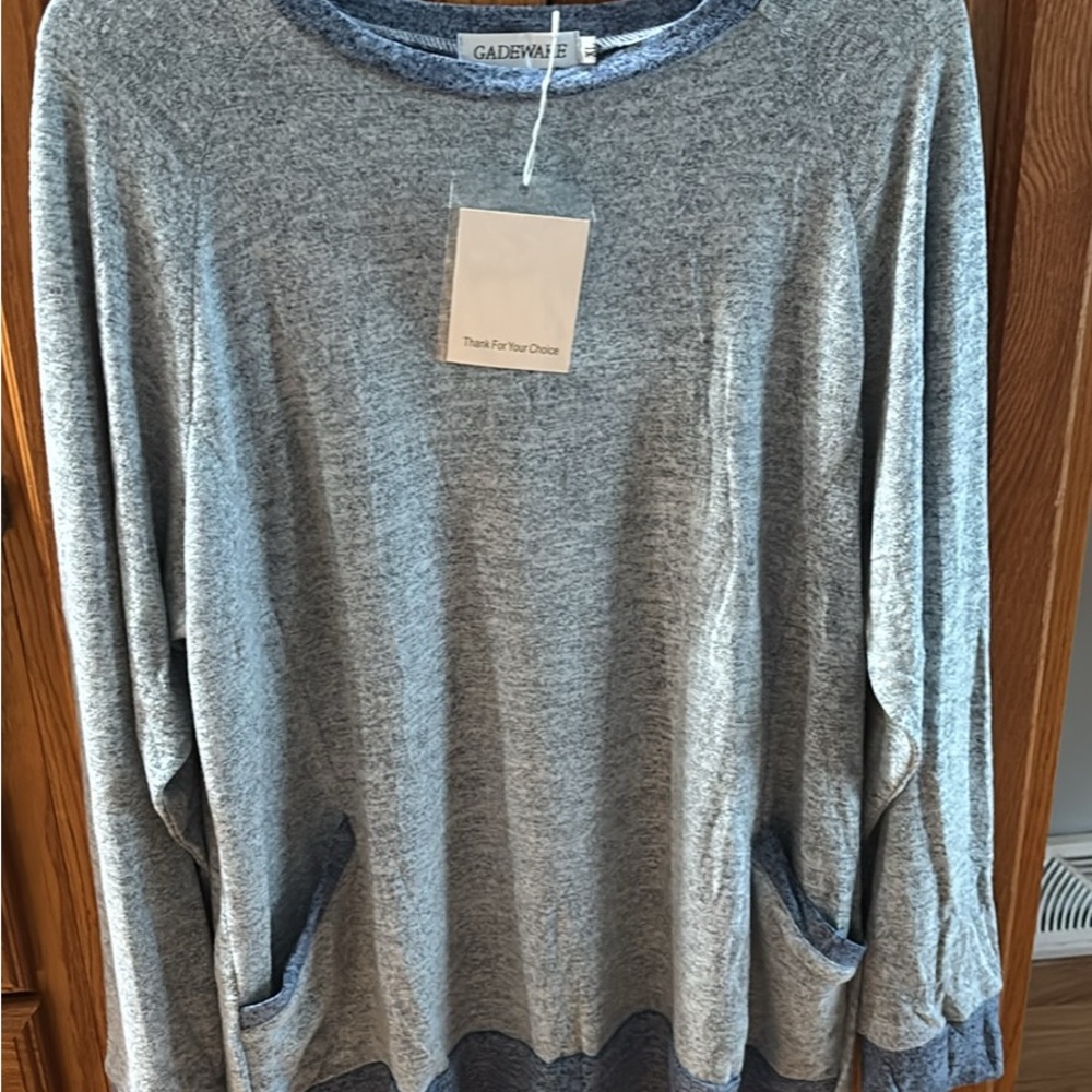 Women's Light Blue Crew Neck Sweater with pocket’s